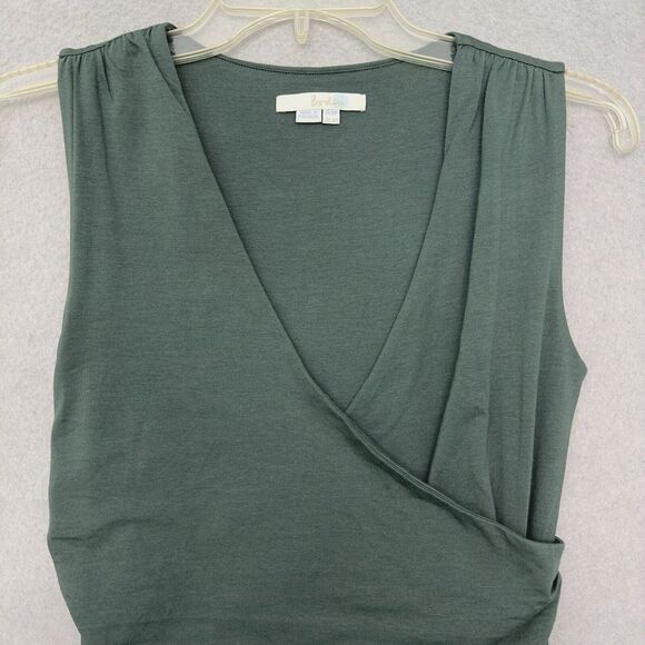 Boden Midi Dress Sz 6P Sleeveless Green Crossover Ruched Bodycon Slim Fit Cotton - Picture 3 of 11